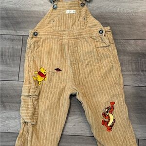 Vintage Winnie the Pooh Kids Tan Corduroy Overalls with Pooh and Tigger